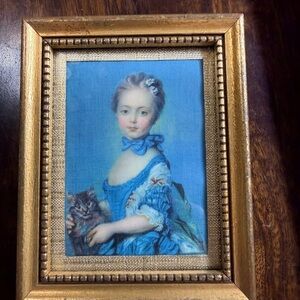 Vintage Miniature Framed Portrait "Girl With A Kitten 5 “ X 4”